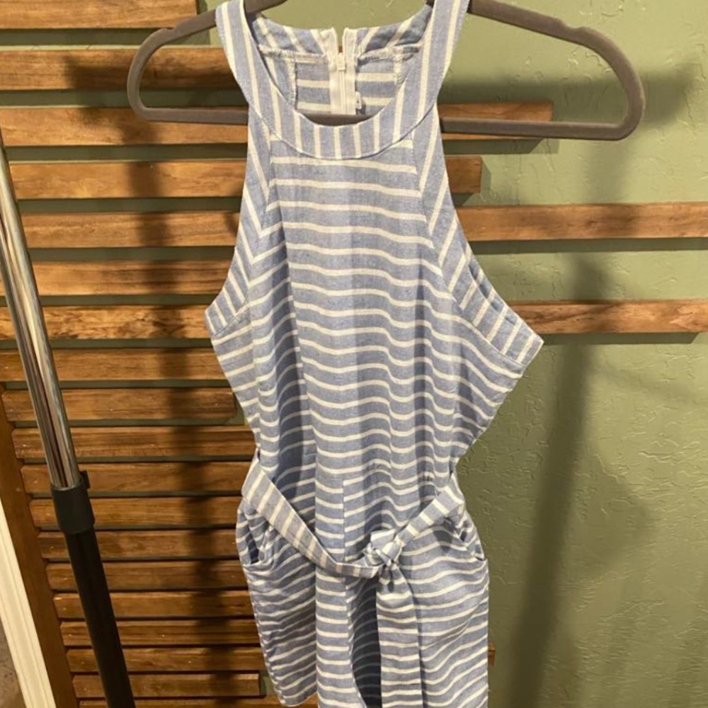 Blue and white stripped romper